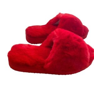 Women’s Red Furry Slippers size 7 New INC